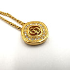 Dior CD Logo Square Rhinestone Color Clear Gold Necklace — view 9