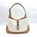 Gucci Jackie Leather Canvas White Lightbrown Oneshoulder Silver Handbag