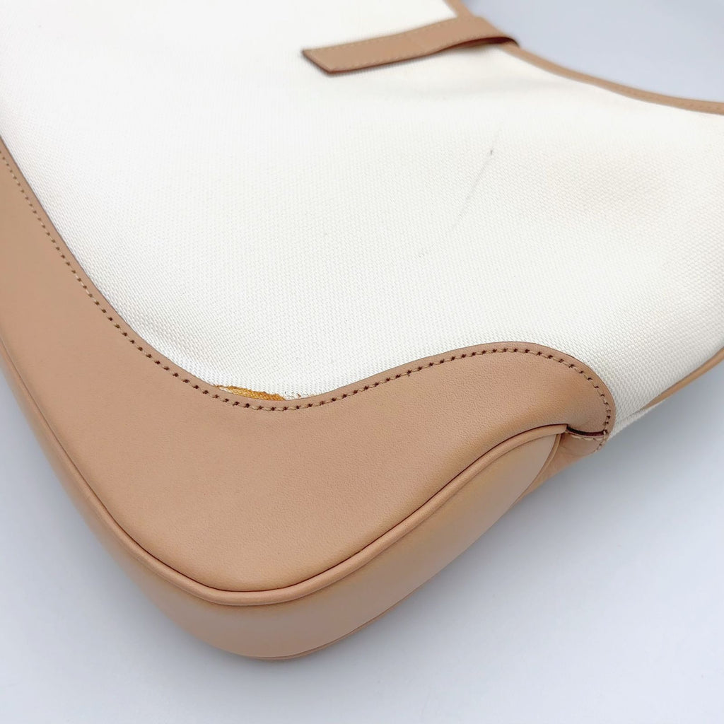 Gucci Jackie Leather Canvas White Lightbrown Oneshoulder Silver Handbag — view 6