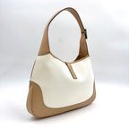 Gucci Jackie Leather Canvas White Lightbrown Oneshoulder Silver Handbag — view 2
