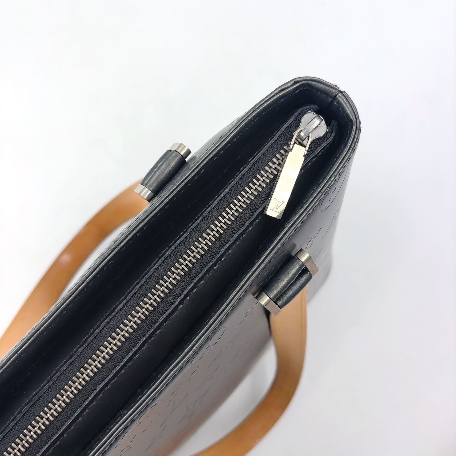 Louis Vuitton Monogram Mat Noir Leather Calf Black Lightbrown Handbag Silver — view 7