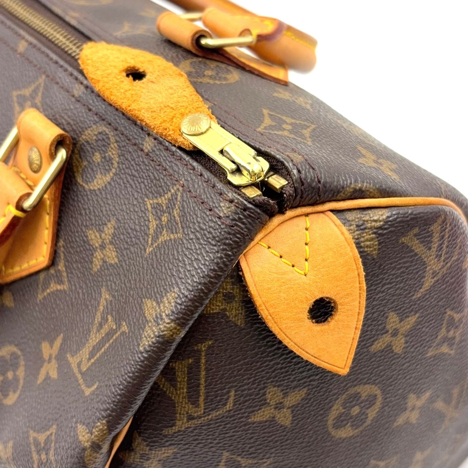 Louis Vuitton Speedy 30 Monogram Leather Brown Handbag Gold — view 9