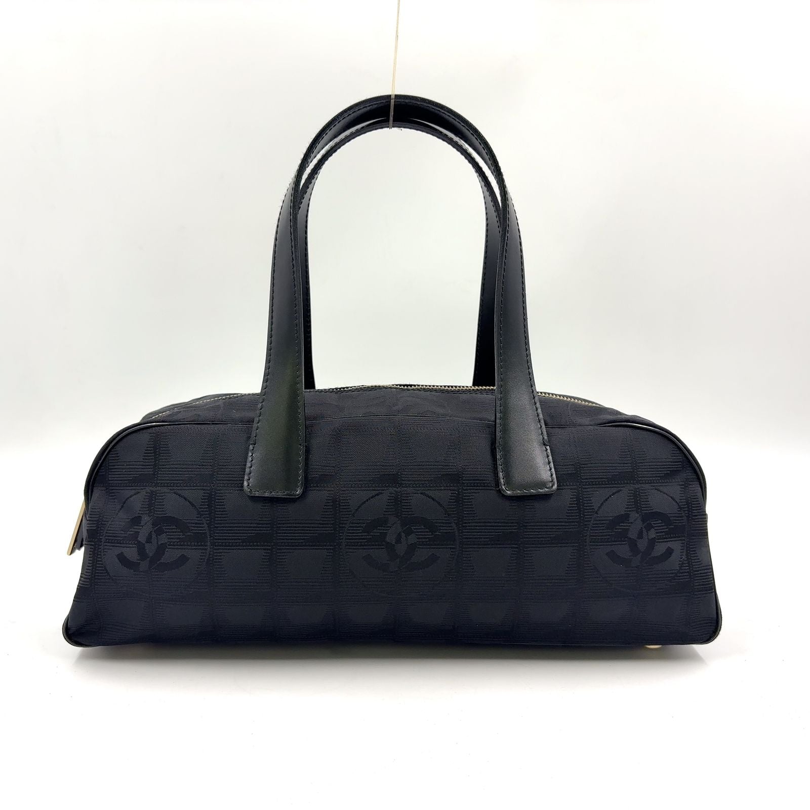 Chanel New Travelline Stand Leather Nylon Black Handbag Gold
