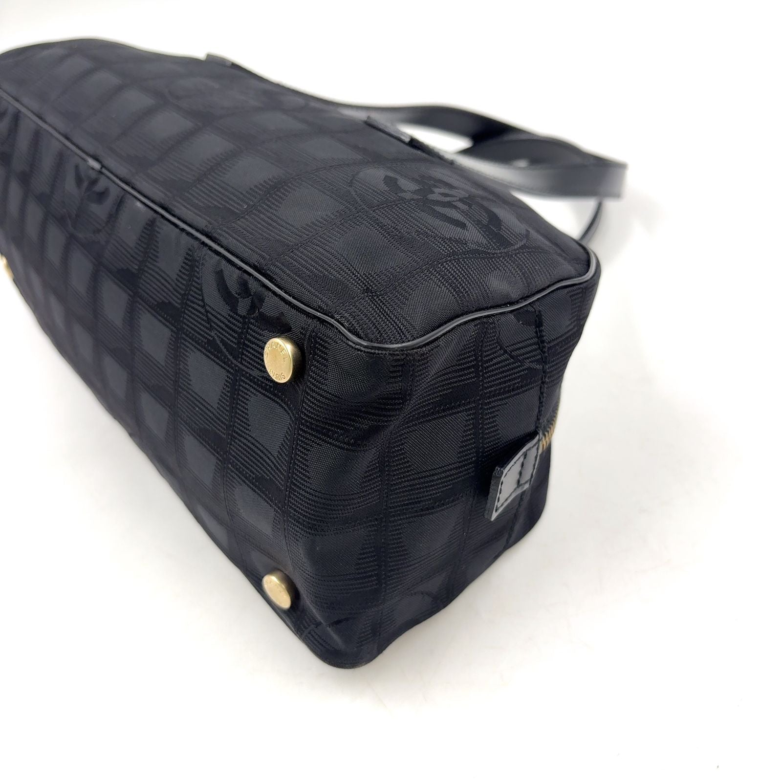 Chanel New Travelline Stand Leather Nylon Black Handbag Gold — view 7