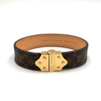 Louis Vuitton Bracelet Monogram Leather Metal Brown Lightbrown Gold