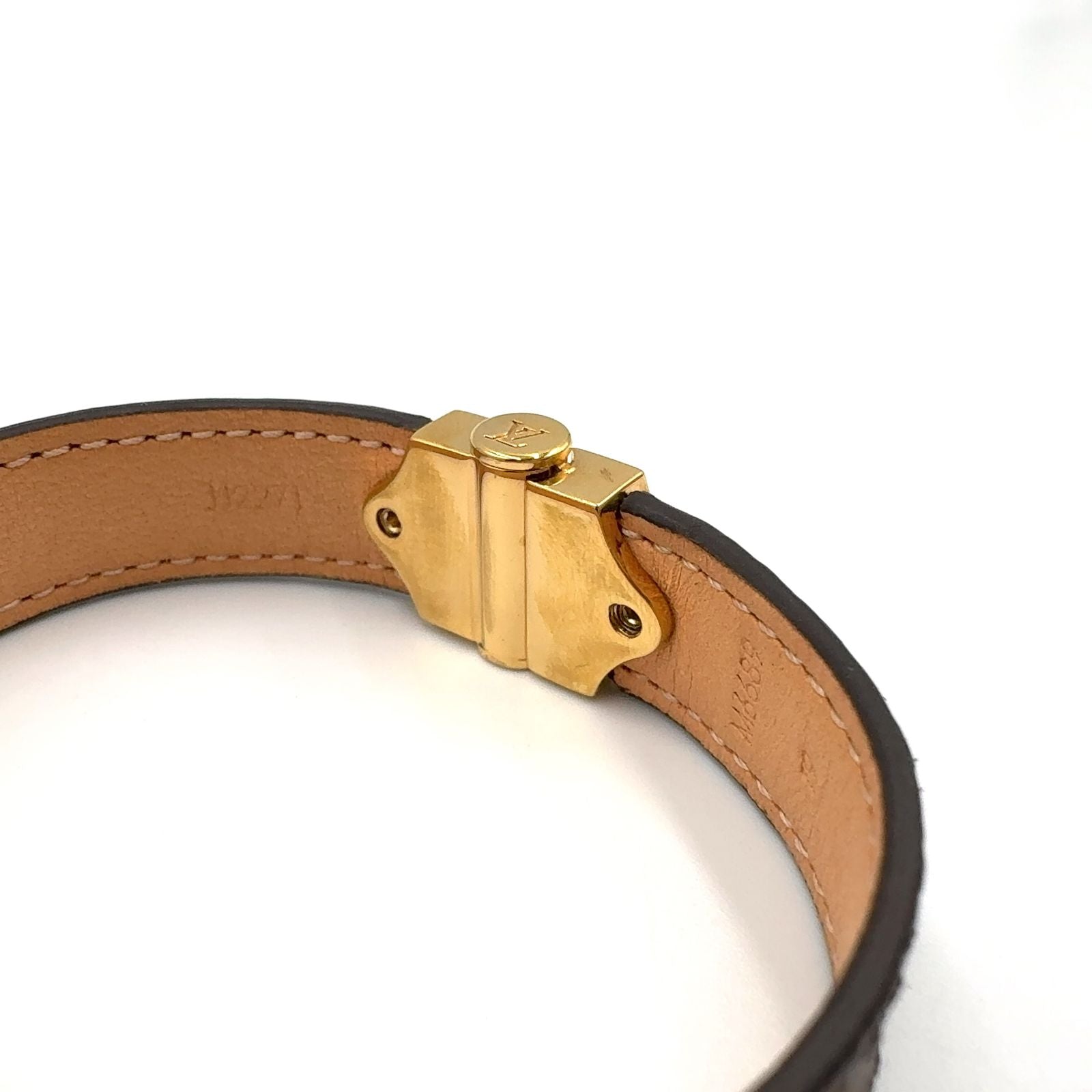 Louis Vuitton Bracelet Monogram Leather Metal Brown Lightbrown Gold — view 6