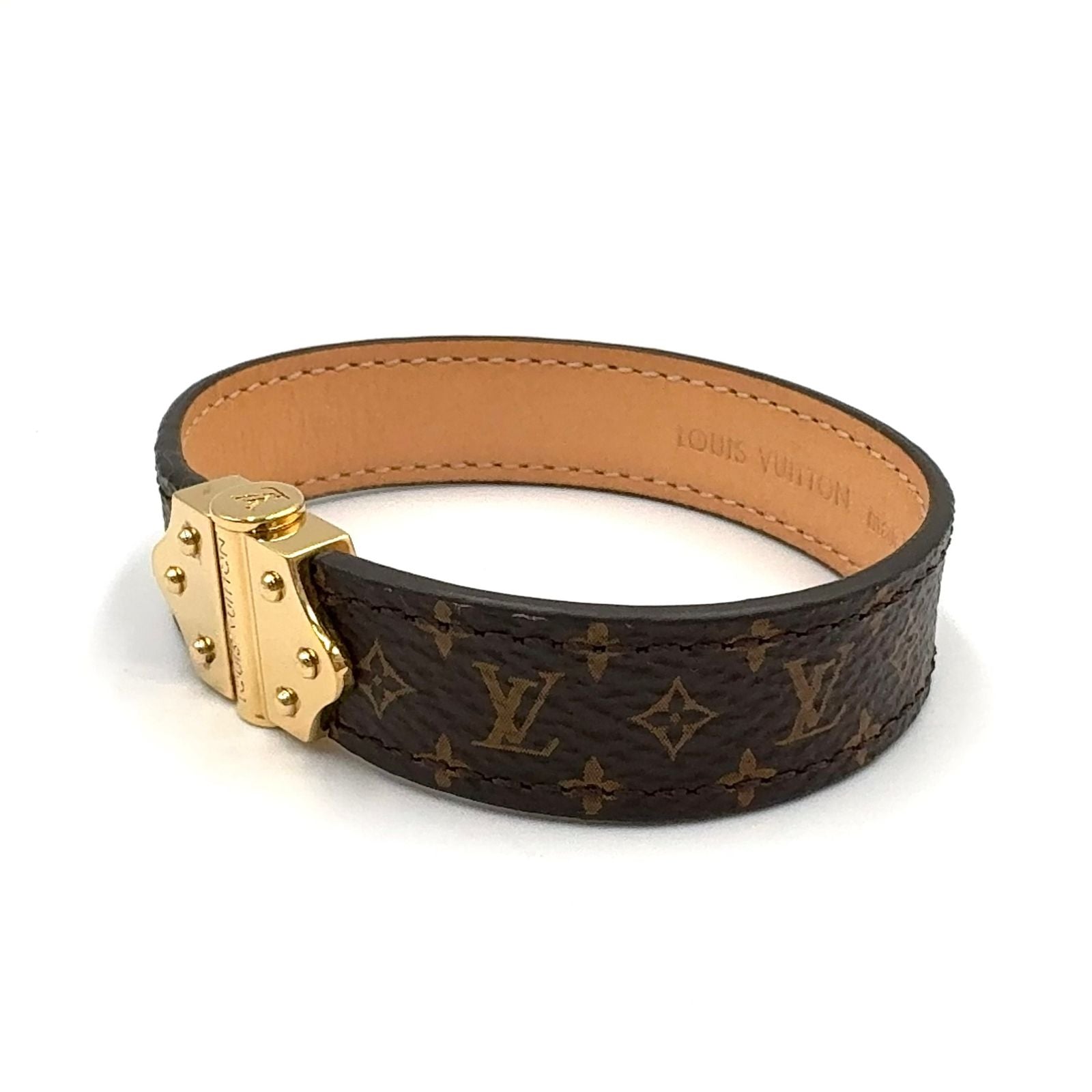 Louis Vuitton Bracelet Monogram Leather Metal Brown Lightbrown Gold — view 2