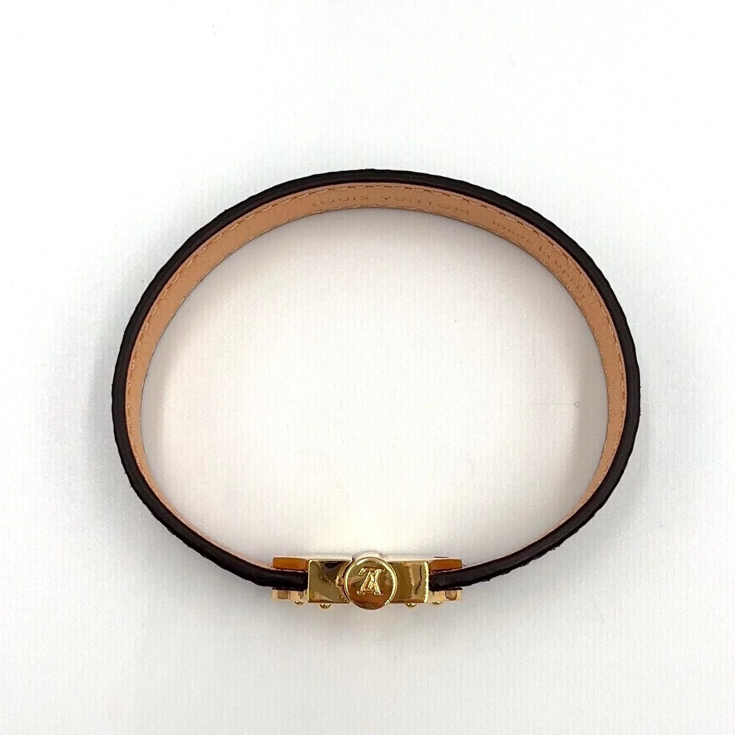 Louis Vuitton Bracelet Monogram Leather Metal Brown Lightbrown Gold — view 3