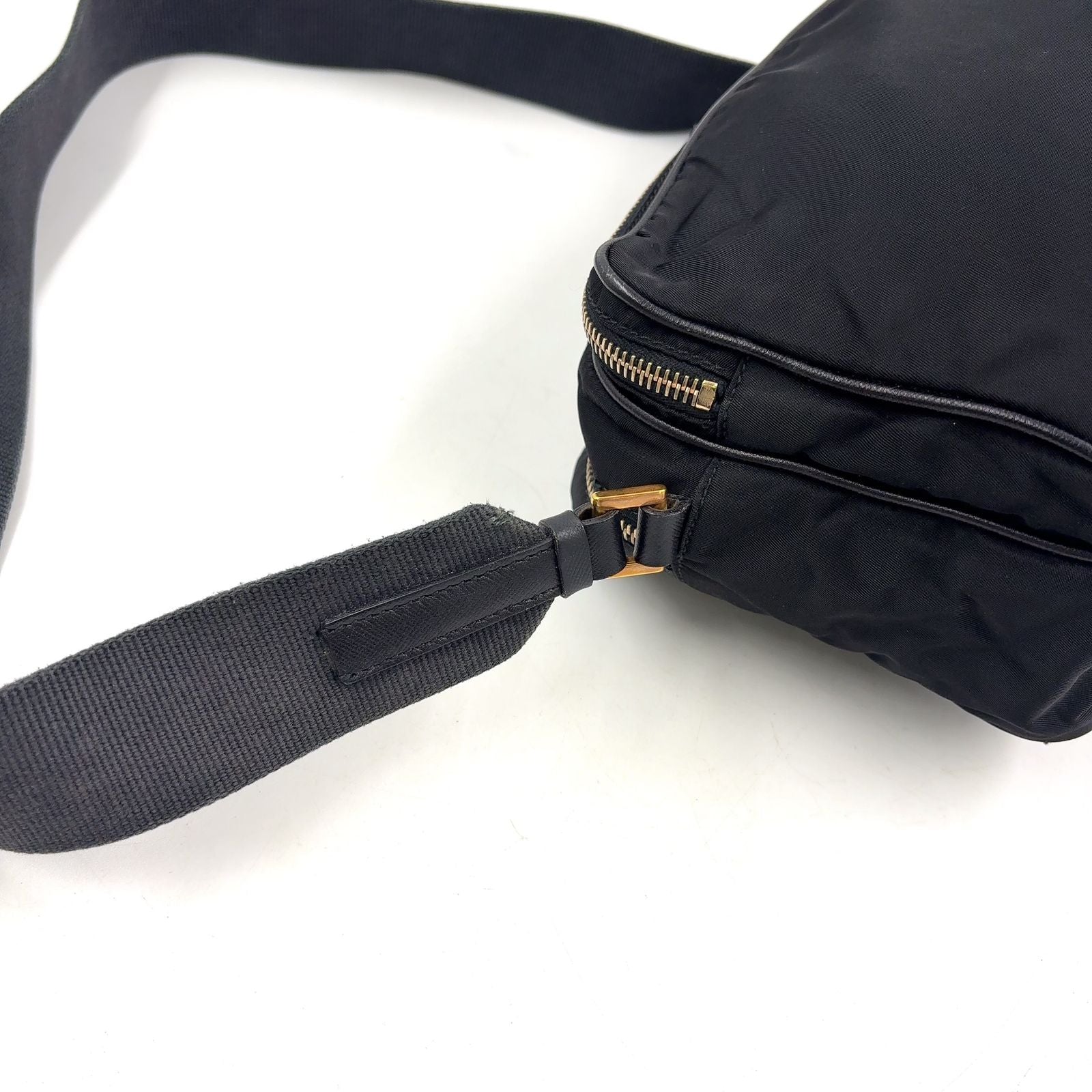 Prada Trianglelogo Plate Nylon Black Shoulder Bag Gold — view 7