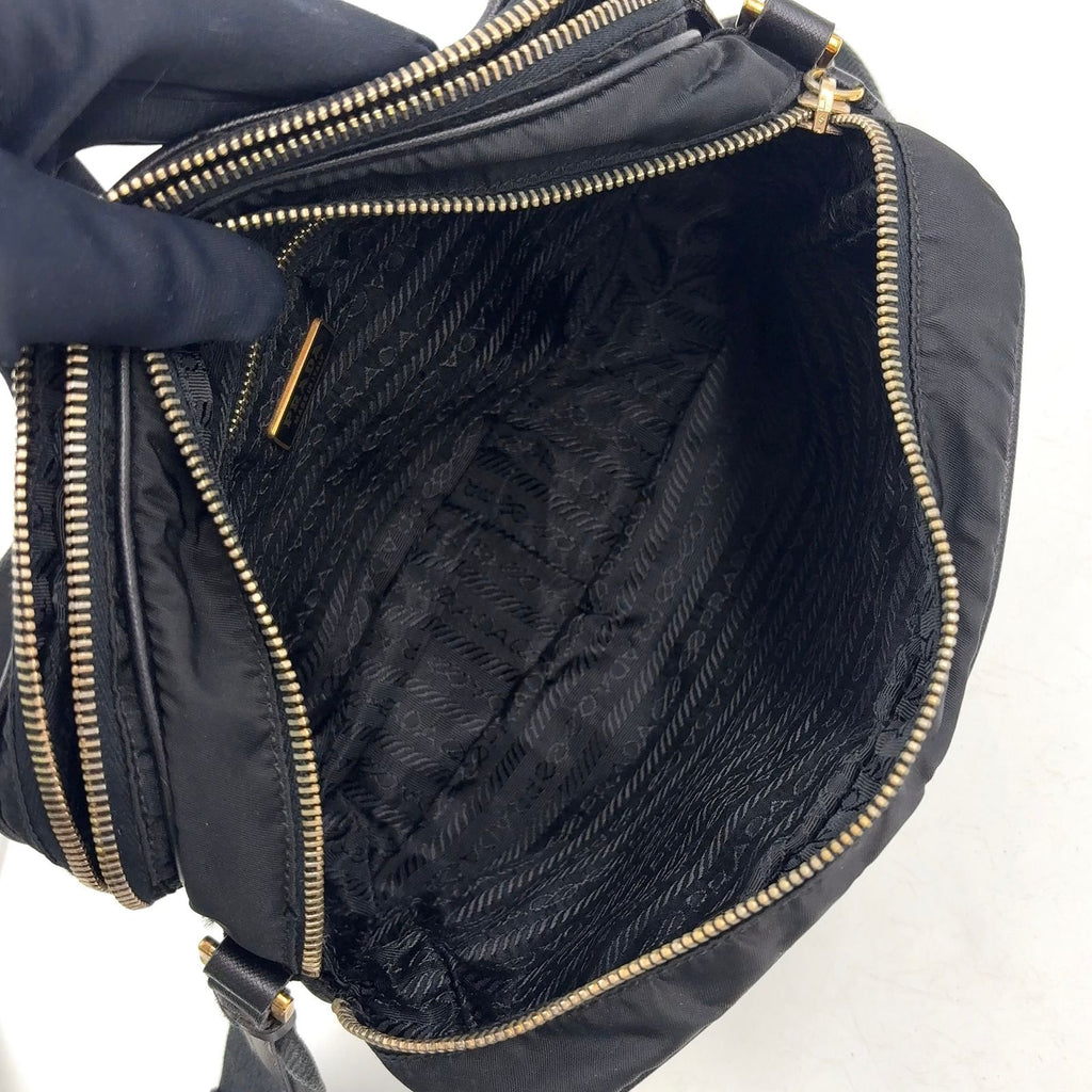 Prada Trianglelogo Plate Nylon Black Shoulder Bag Gold — view 3
