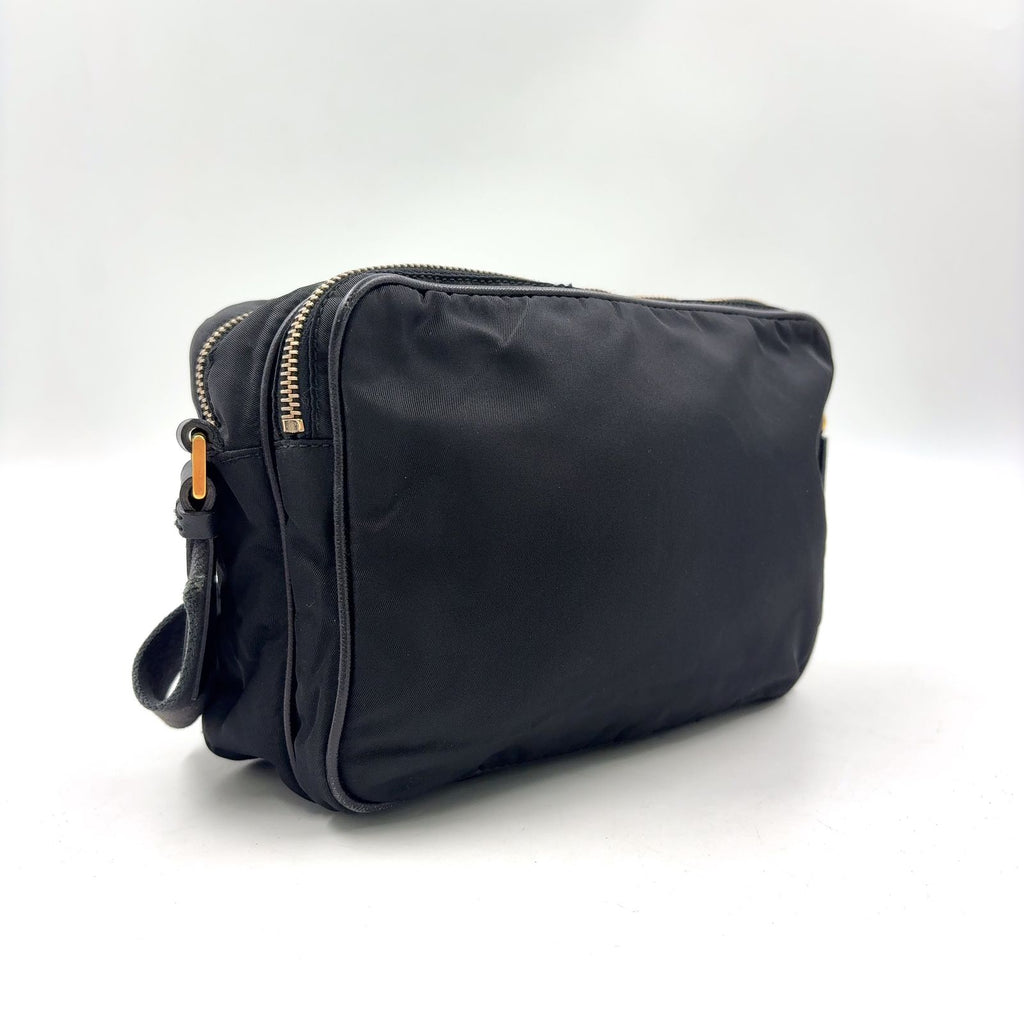Prada Trianglelogo Plate Nylon Black Shoulder Bag Gold — view 2