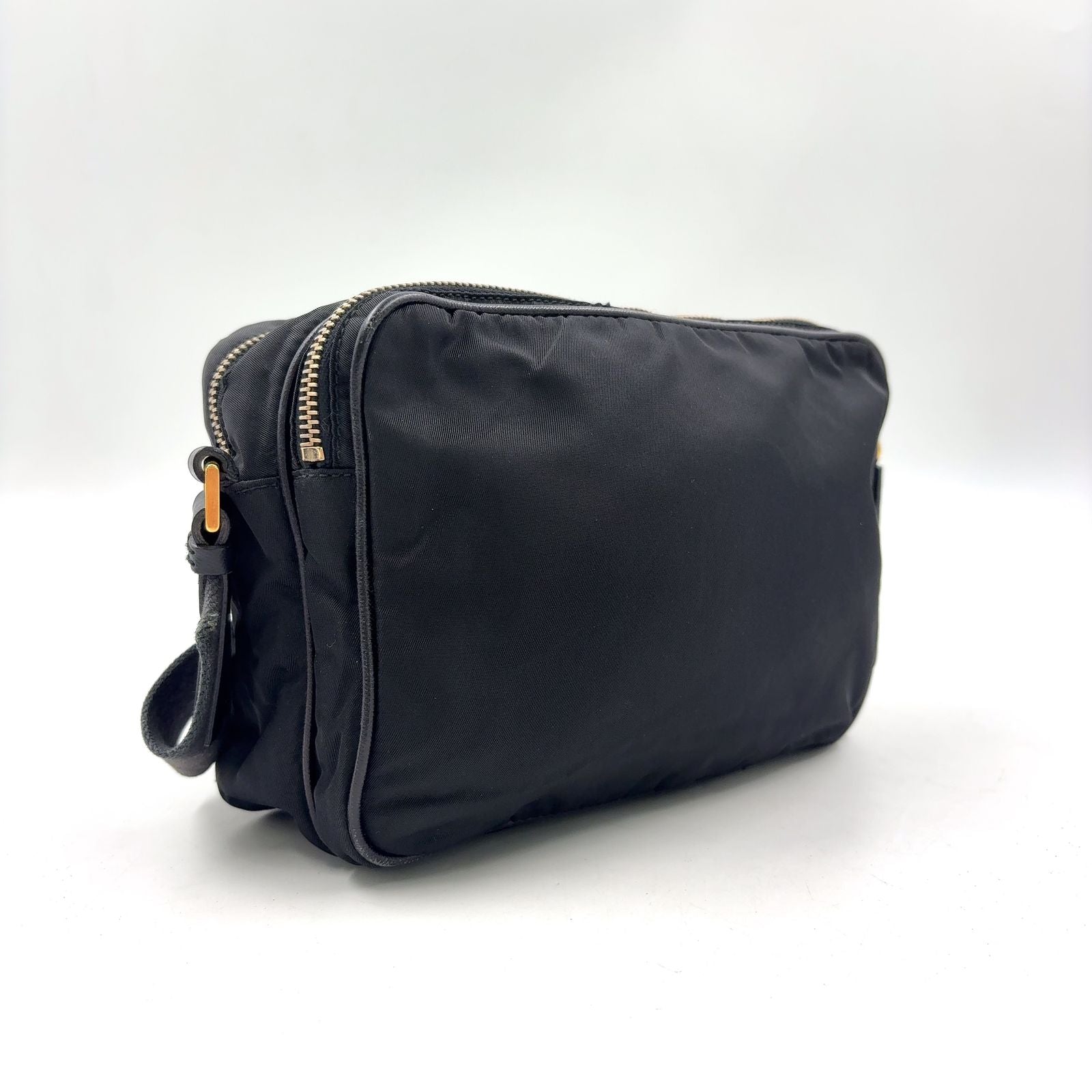 Prada Trianglelogo Plate Nylon Black Shoulder Bag Gold — view 2
