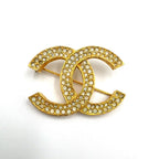 Chanel CC Logo Rhinestone Color Clear Gold Brooch