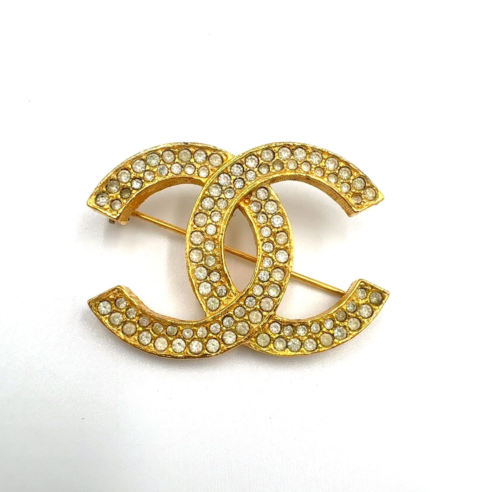 Chanel CC Logo Rhinestone Color Clear Gold Brooch