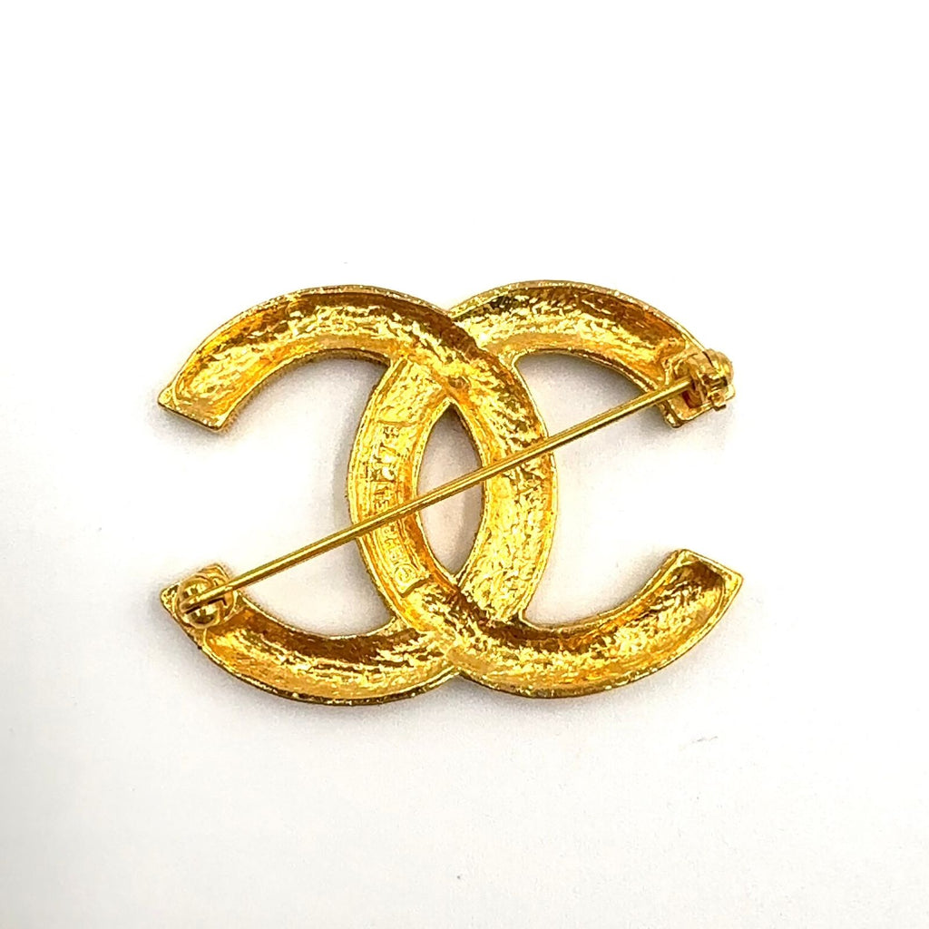 Chanel CC Logo Rhinestone Color Clear Gold Brooch — view 3