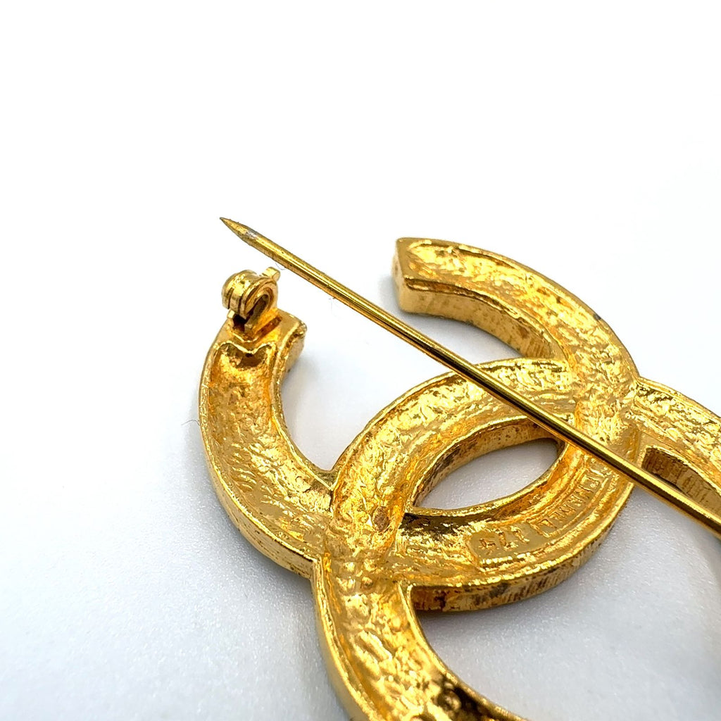 Chanel CC Logo Rhinestone Color Clear Gold Brooch — view 6