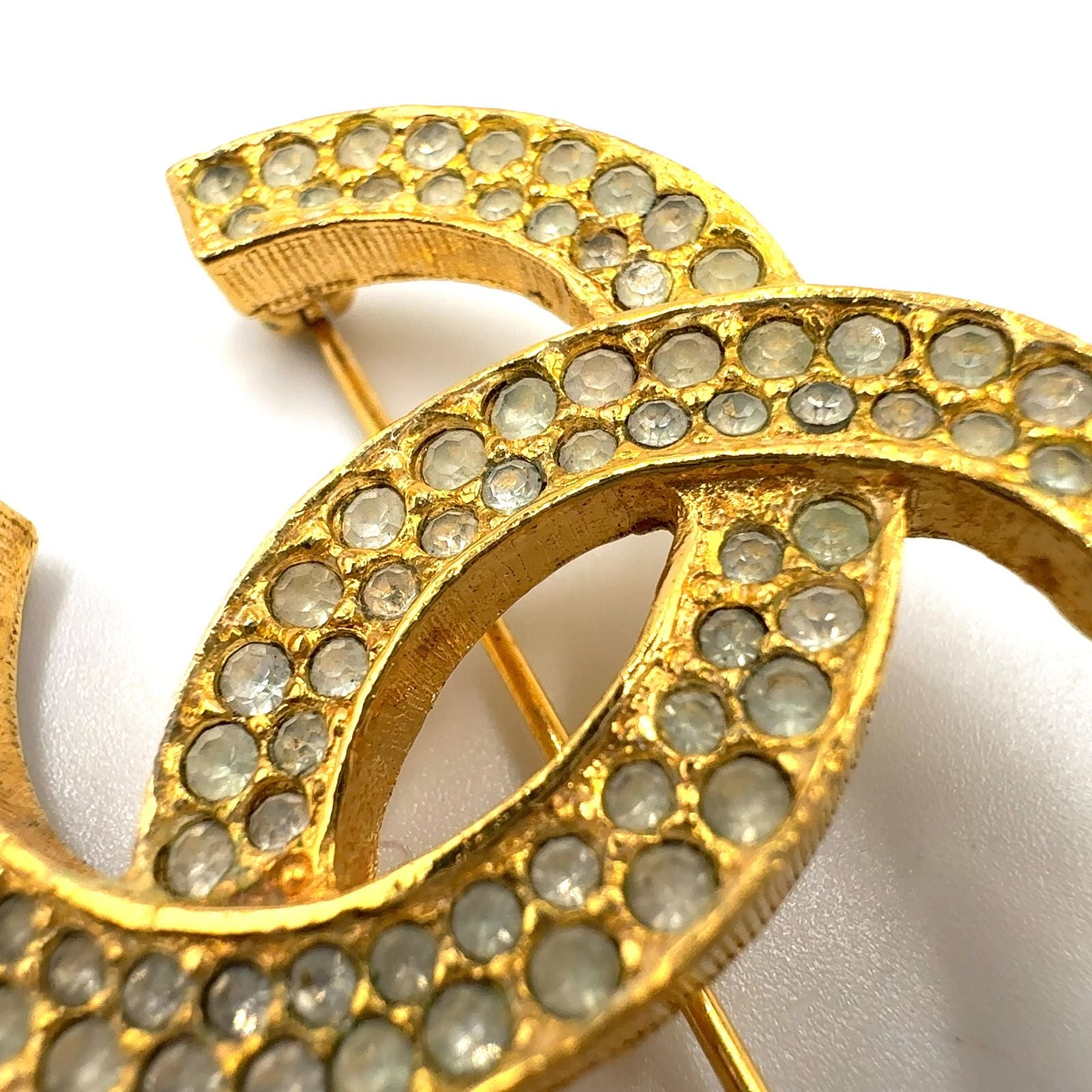 Chanel CC Logo Rhinestone Color Clear Gold Brooch — view 9