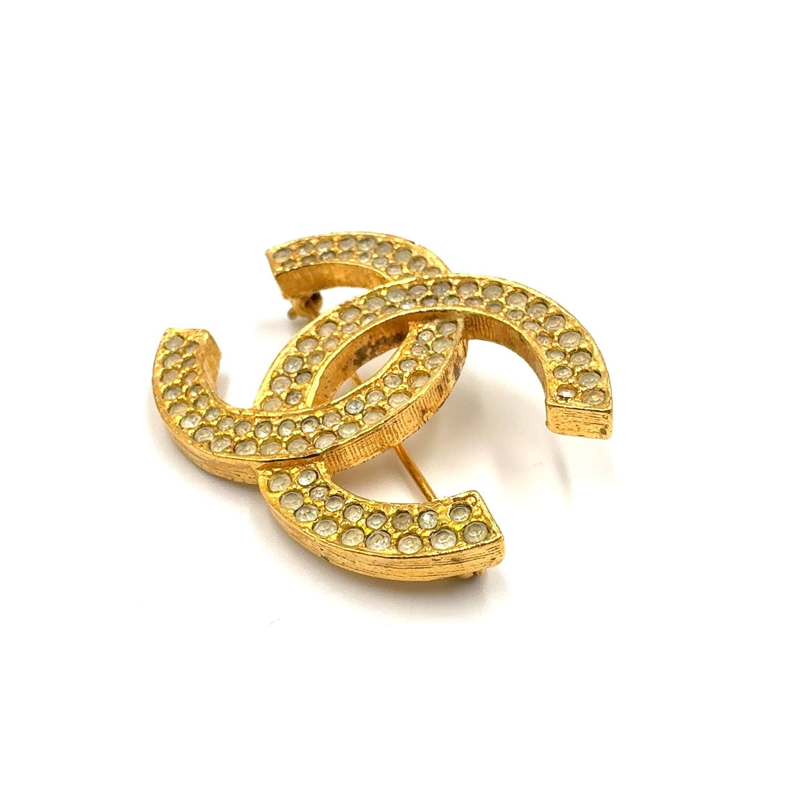 Chanel CC Logo Rhinestone Color Clear Gold Brooch — view 2