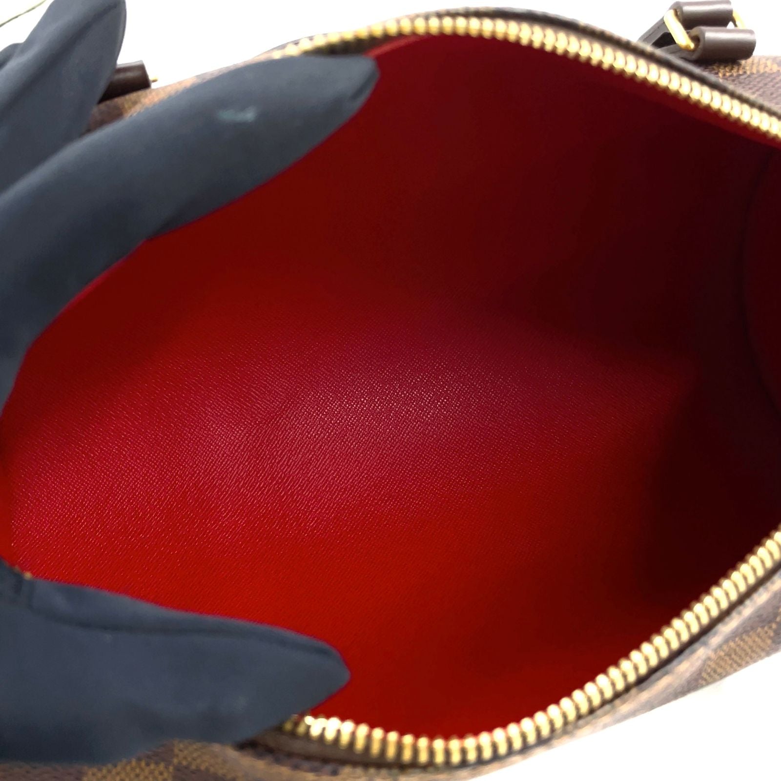 Louis Vuitton Damier Ebene Leather Brown Handbag Gold — view 3