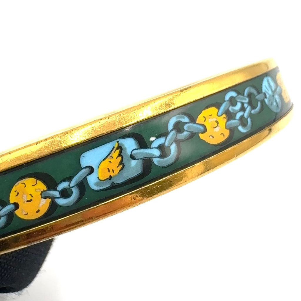 Hermes Enamel PM Metal Green Gold Bangle Bracelet — view 7