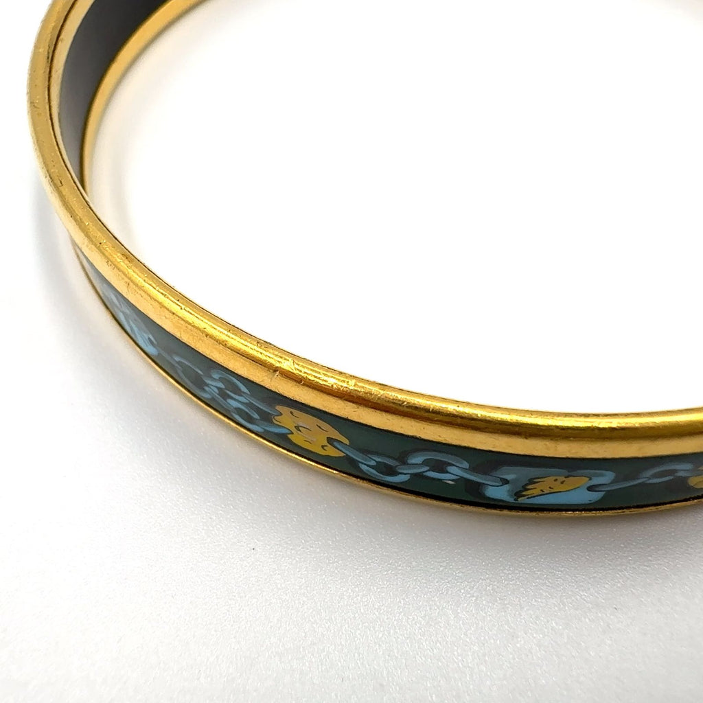 Hermes Enamel PM Metal Green Gold Bangle Bracelet — view 6