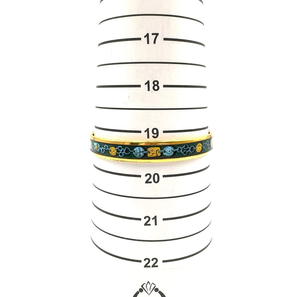 Hermes Enamel PM Metal Green Gold Bangle Bracelet — view 9