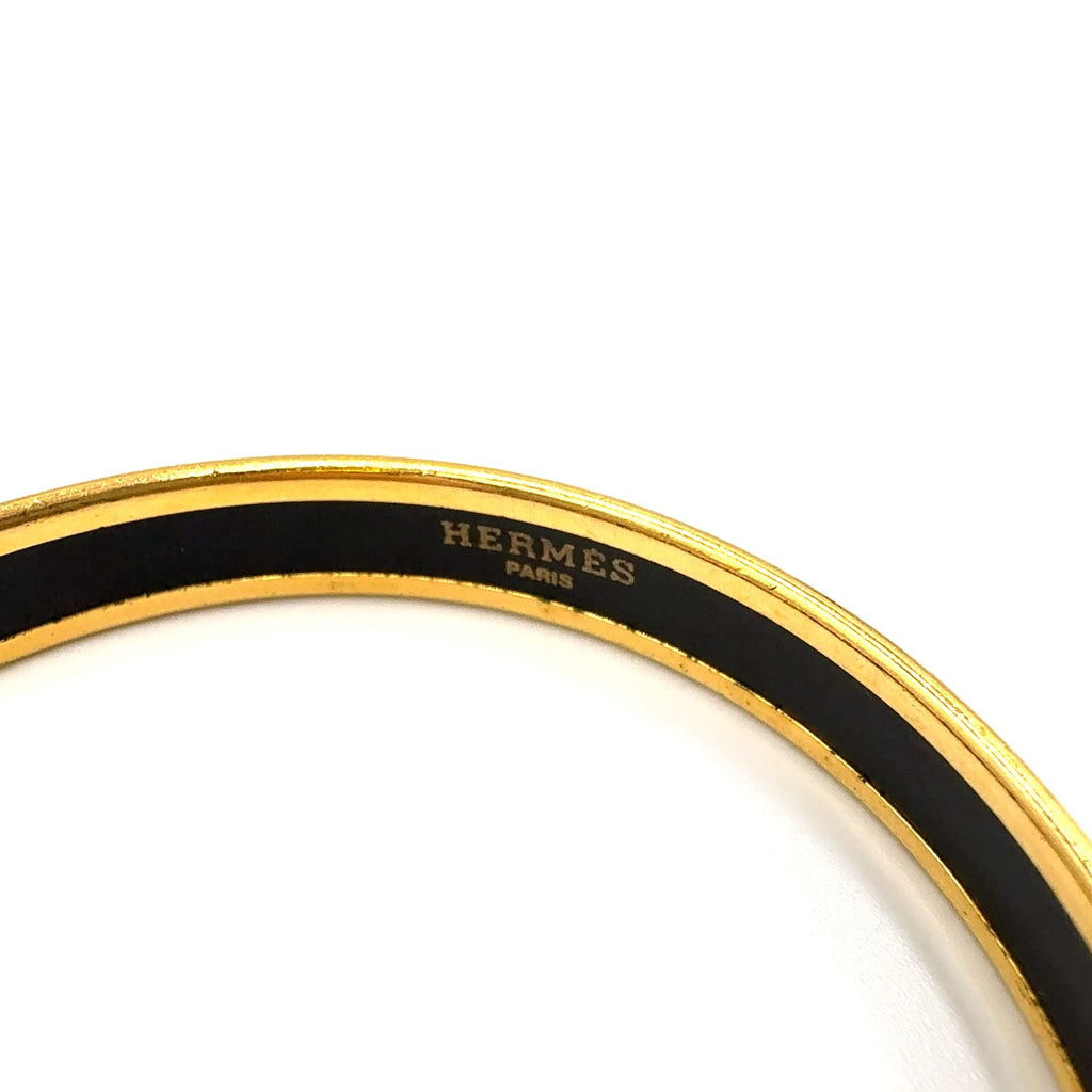 Hermes Enamel PM Metal Green Gold Bangle Bracelet — view 4