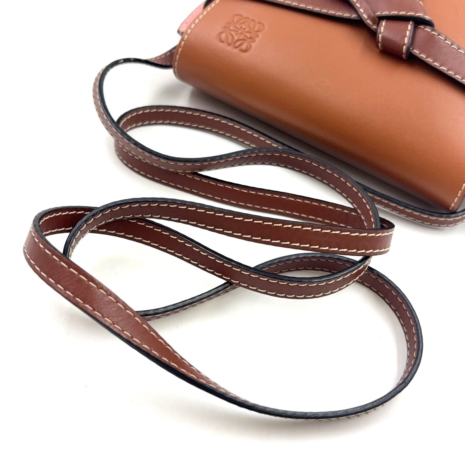 Loewe Mini Leather Pink Brown Shoulder Bag Gold — view 5