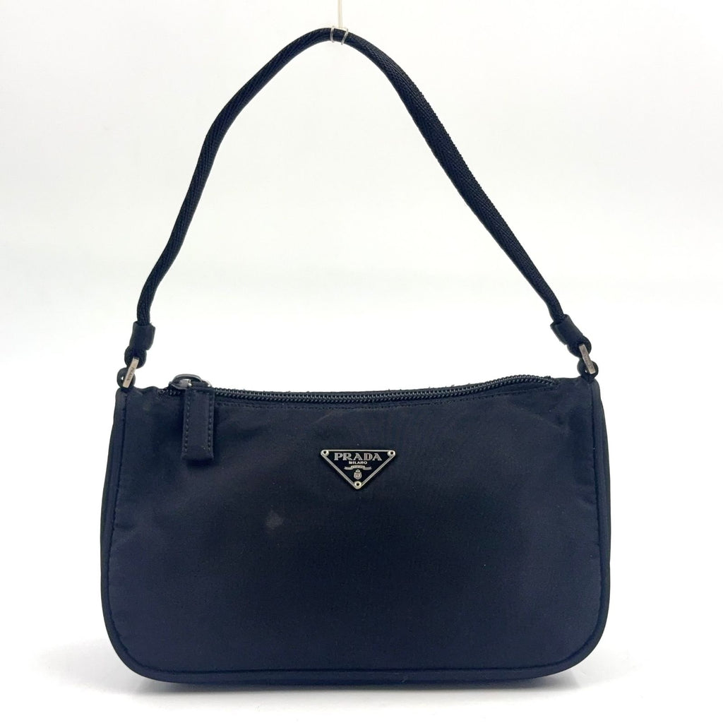 Prada Trianglelogo Plate Tessuto Nylon Pouch Black Handbag Silver