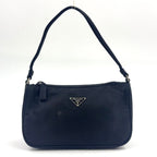 Prada Trianglelogo Plate Tessuto Nylon Pouch Black Handbag Silver