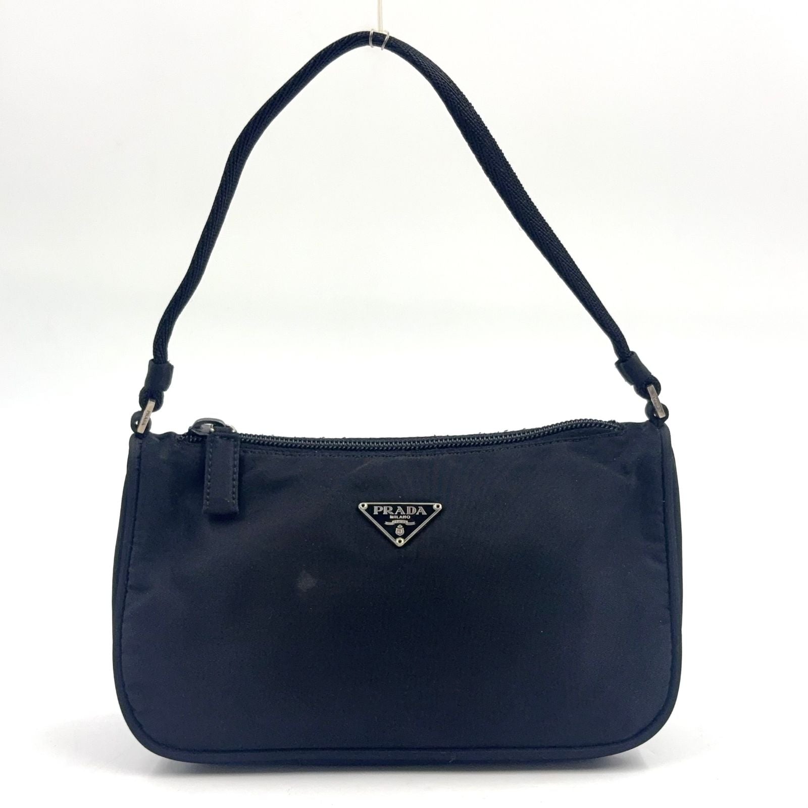 Prada Trianglelogo Plate Tessuto Nylon Pouch Black Handbag Silver
