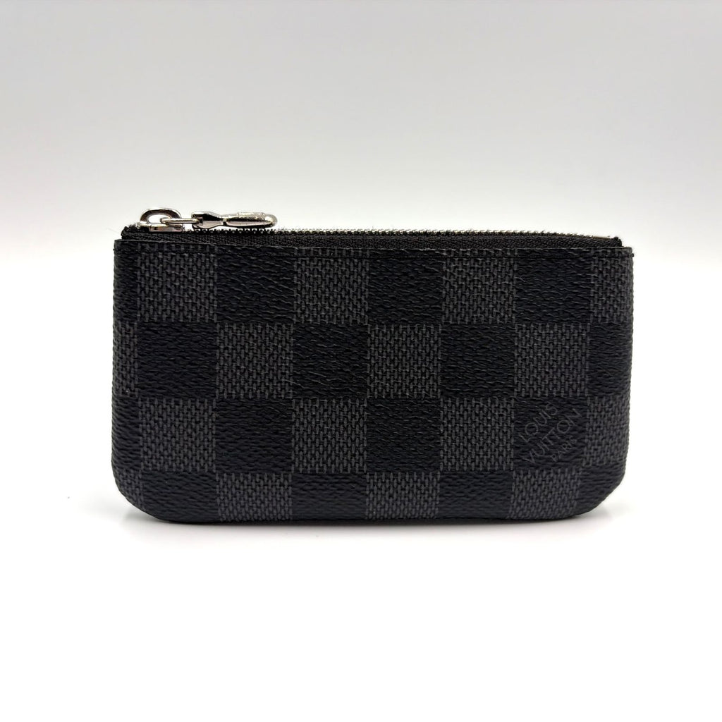 Louis Vuitton Pochette Cles Damier Graphite Leather Black Key Case Silver