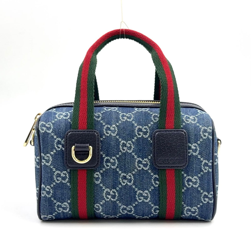 Gucci di Mini GG 2-Way Shoulder Leather Denim Blue Handbag Gold