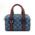 Gucci di Mini GG 2-Way Shoulder Leather Denim Blue Handbag Gold
