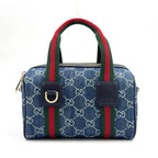 Gucci di Mini GG 2-Way Shoulder Leather Denim Blue Handbag Gold
