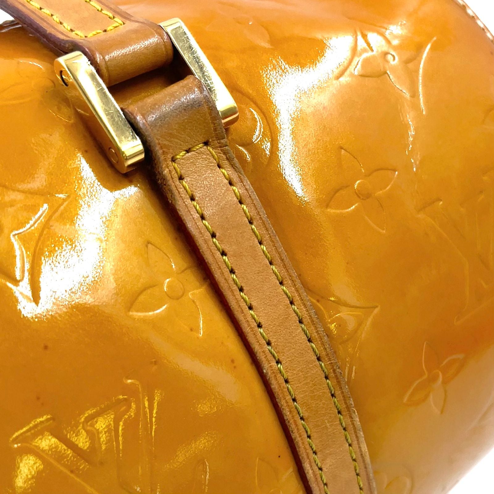 Louis Vuitton Monogram Vernis Leather Enamel Yellow Handbag Gold — view 8