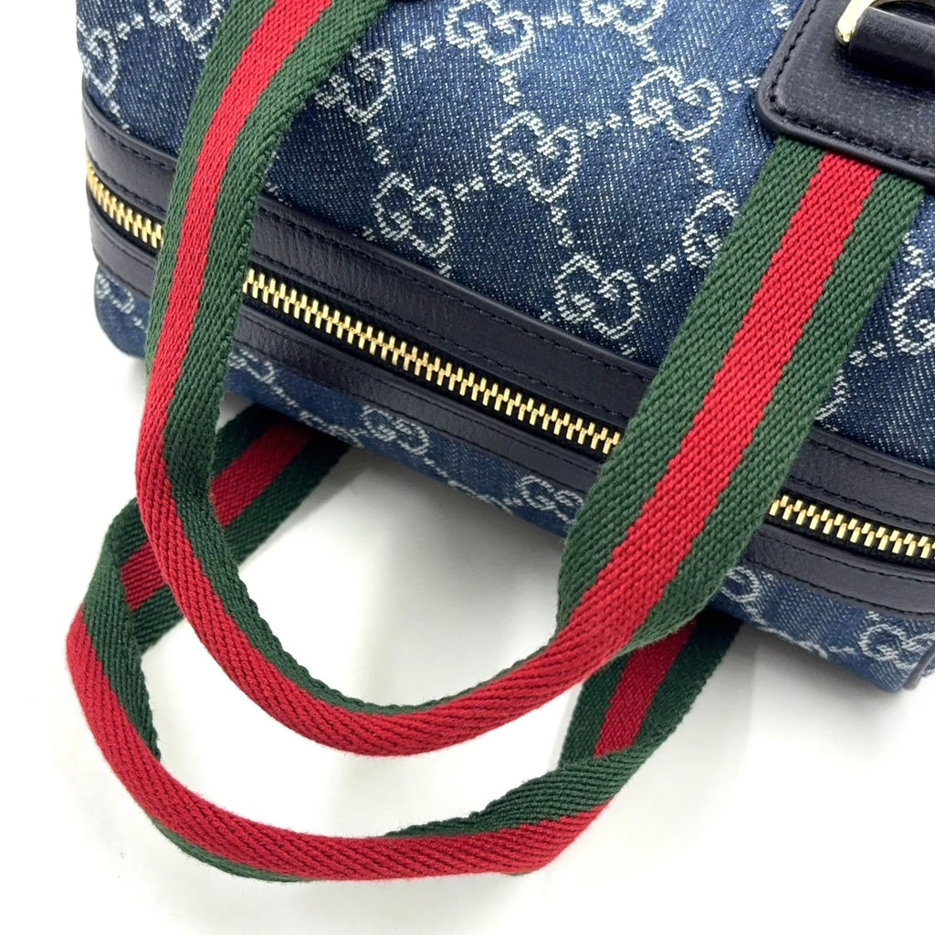 Gucci di Mini GG 2-Way Shoulder Leather Denim Blue Handbag Gold — view 9
