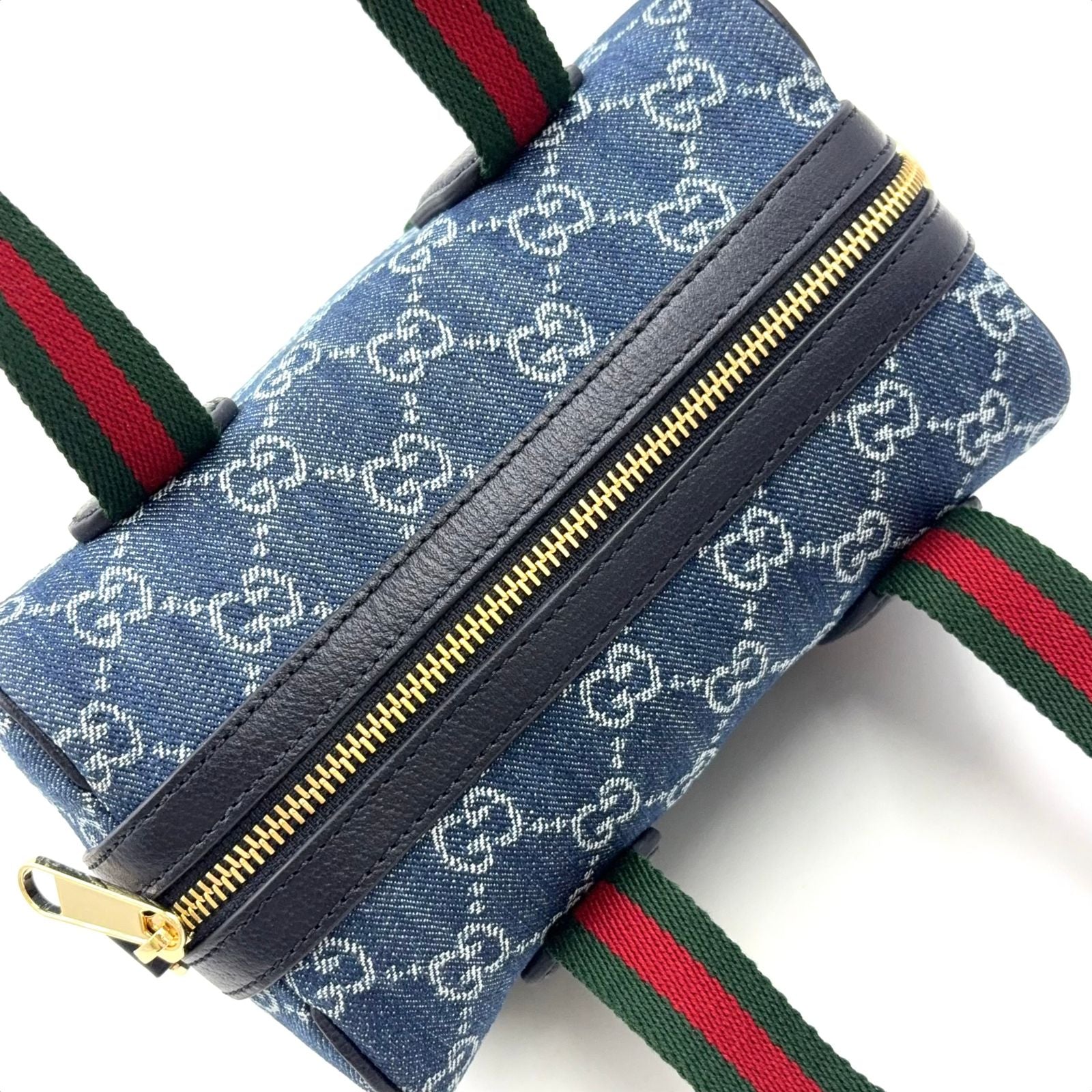Gucci di Mini GG 2-Way Shoulder Leather Denim Blue Handbag Gold — view 8