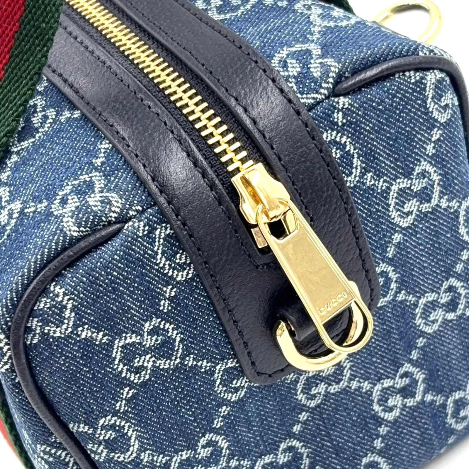 Gucci di Mini GG 2-Way Shoulder Leather Denim Blue Handbag Gold — view 7