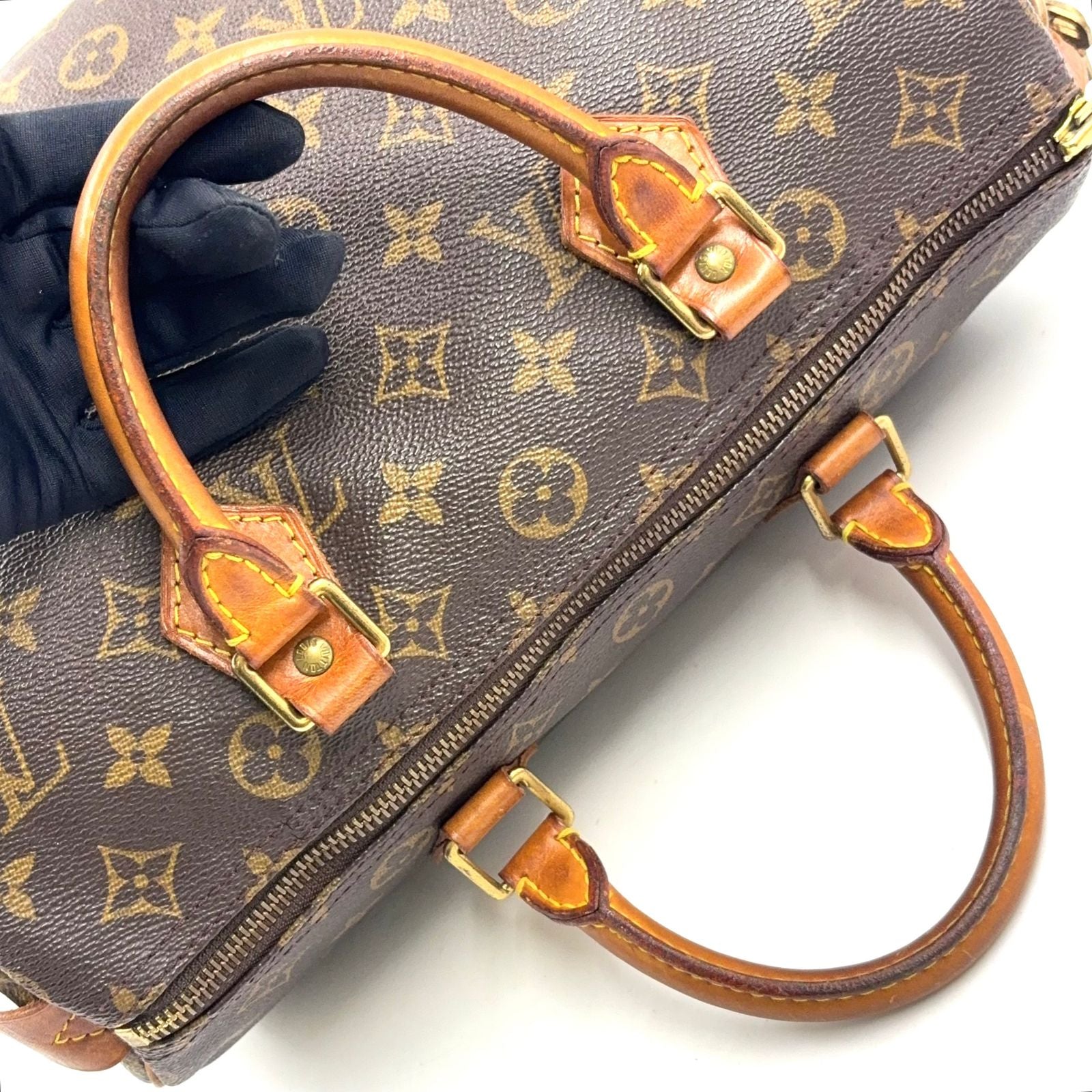 Louis Vuitton Speedy 30 Monogram Leather Brown Handbag Gold — view 8