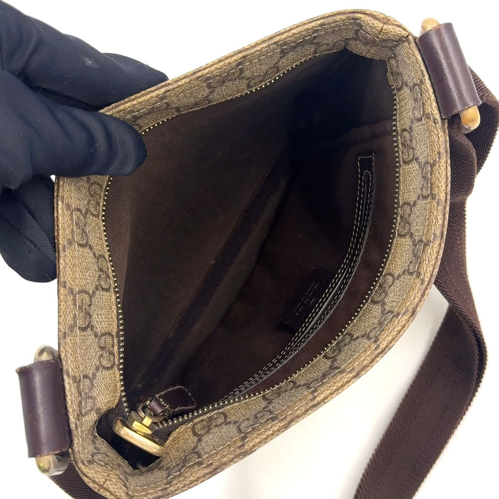 Gucci GG Supreme Leather Khaki Beige Darkbrown Shoulder Bag Gold — view 3