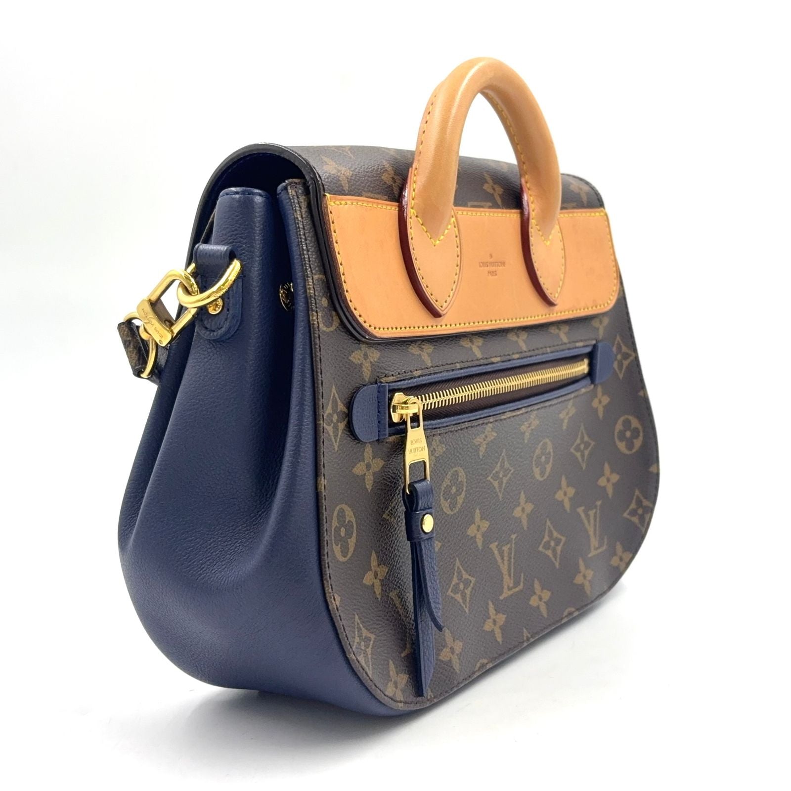 Louis Vuitton Eden MM Monogram 2-Way Shoulder Leather Brown Blue Handbag Gold — view 2