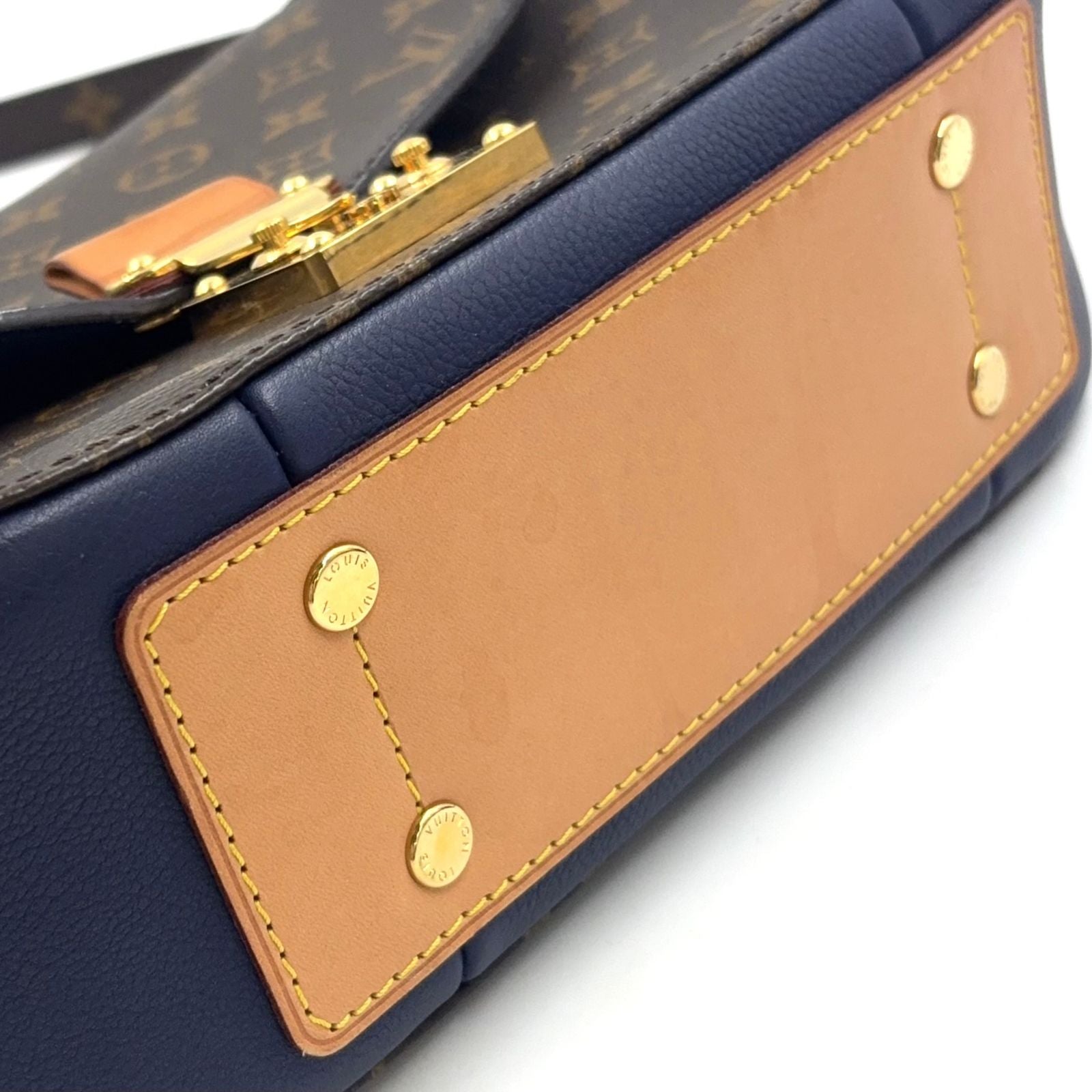 Louis Vuitton Eden MM Monogram 2-Way Shoulder Leather Brown Blue Handbag Gold — view 6