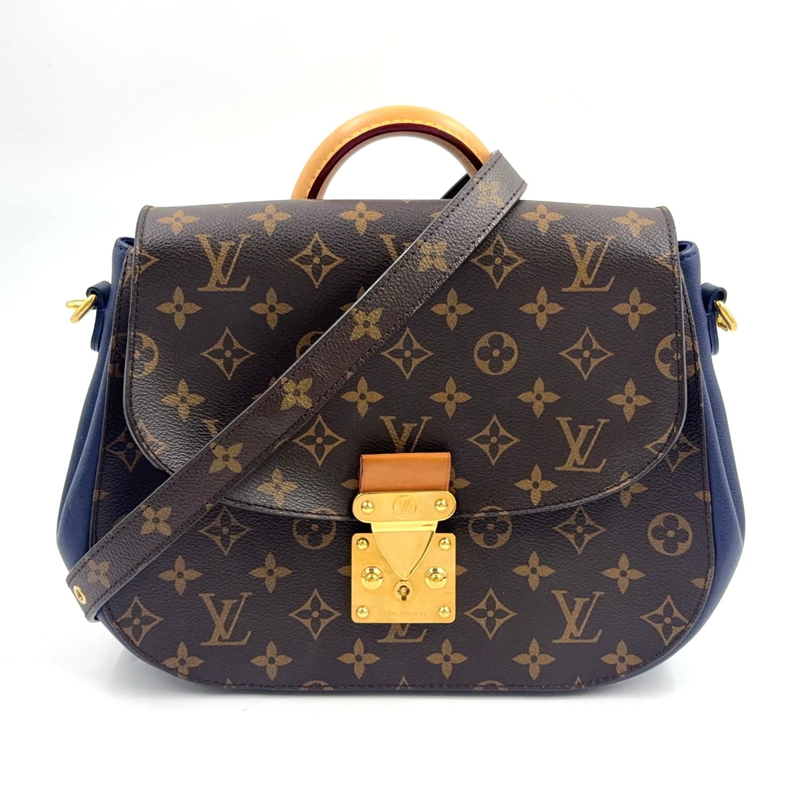 Louis Vuitton Eden MM Monogram 2-Way Shoulder Leather Brown Blue Handbag Gold