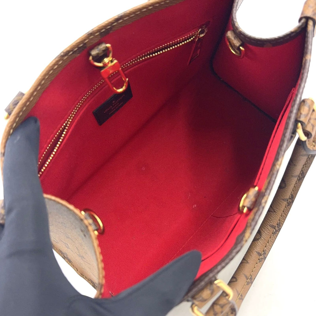 Louis Vuitton On The Go PM Monogram Reverse Correspondence Brown Handbag Gold — view 3
