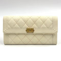 Chanel Boy Stand Caviar Leather Off White Wallet Gold