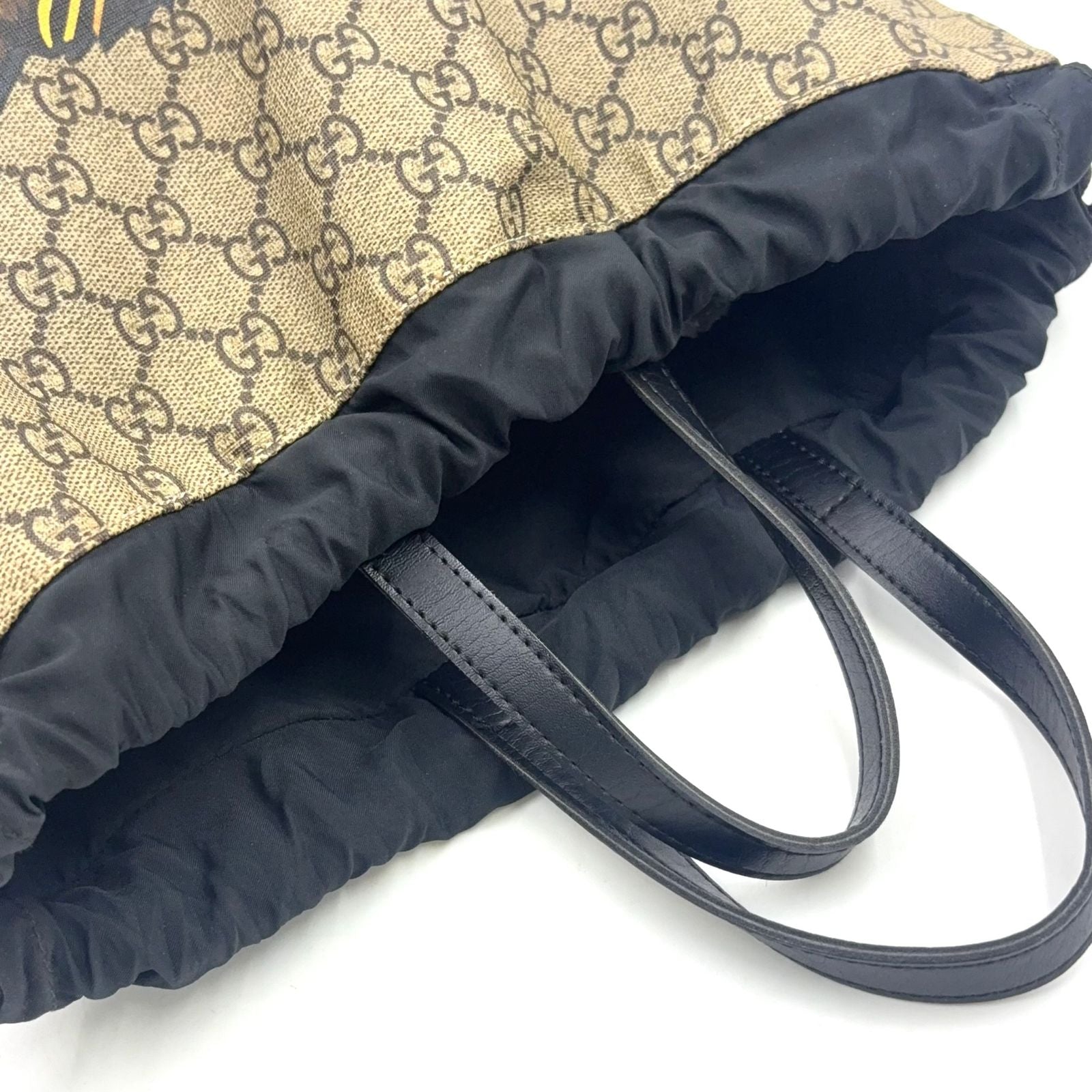 Gucci Drawstring Backpack GG Supreme Leather Nylon Black Beige — view 7