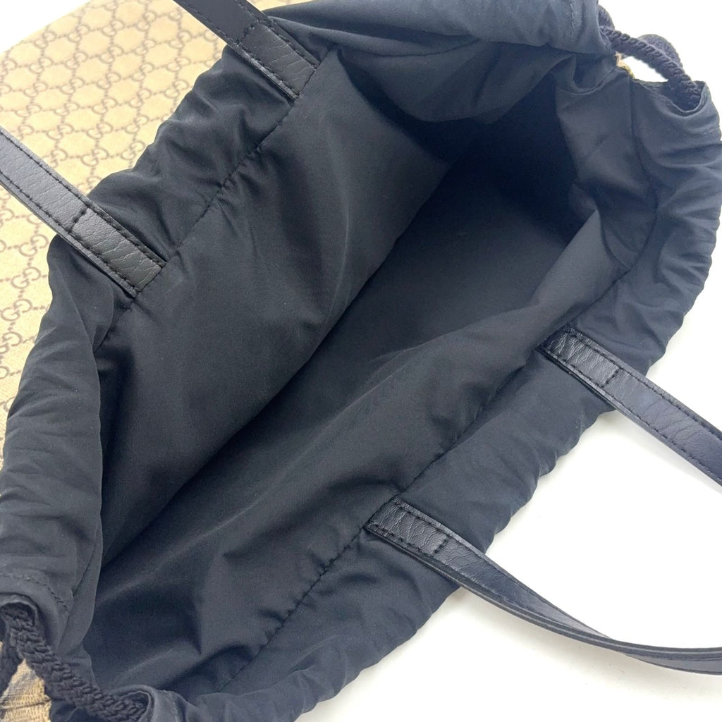 Gucci Drawstring Backpack GG Supreme Leather Nylon Black Beige — view 8