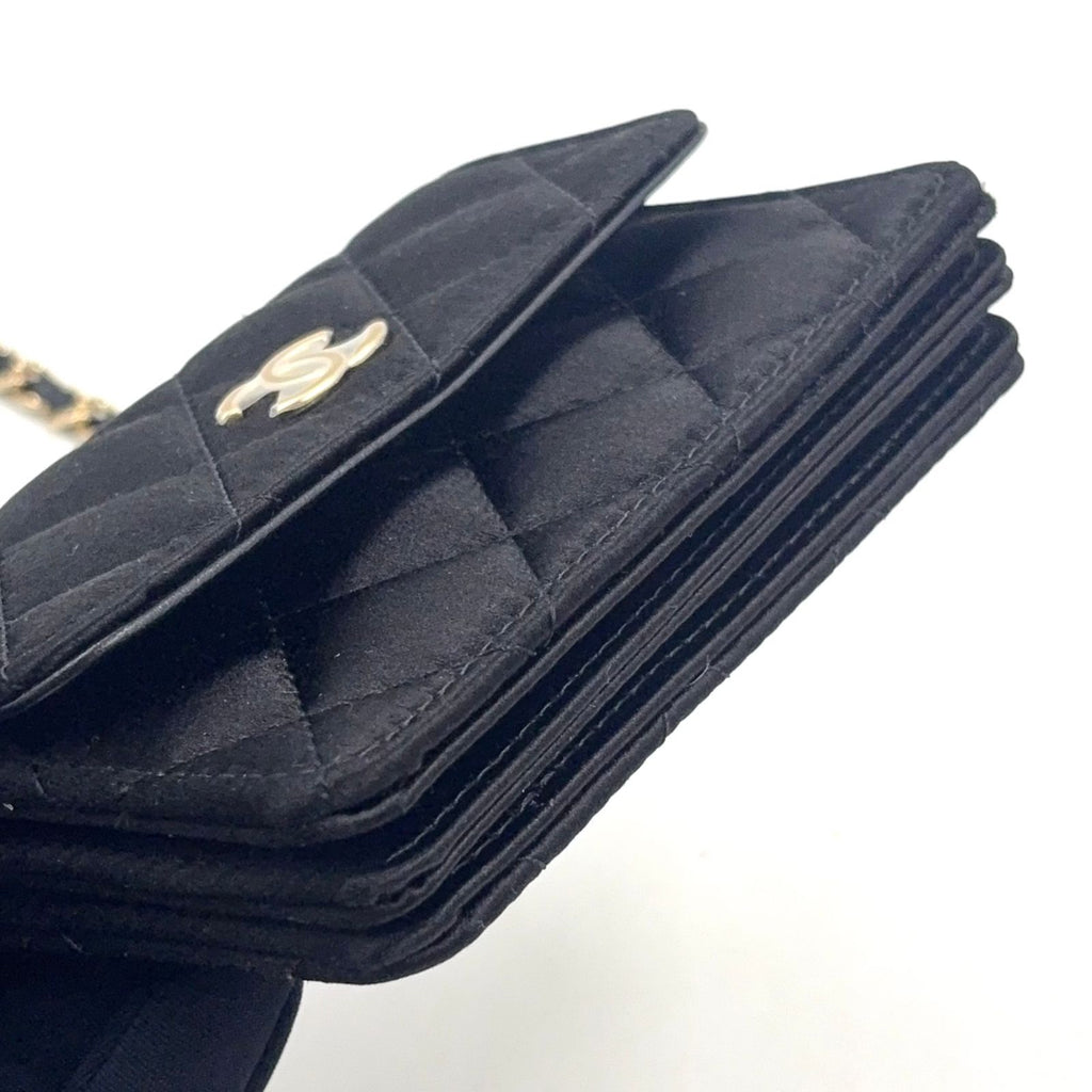 Chanel Quilted Camellia Ribbon Leather Satin Fabric Black White Minishoulder — view 9