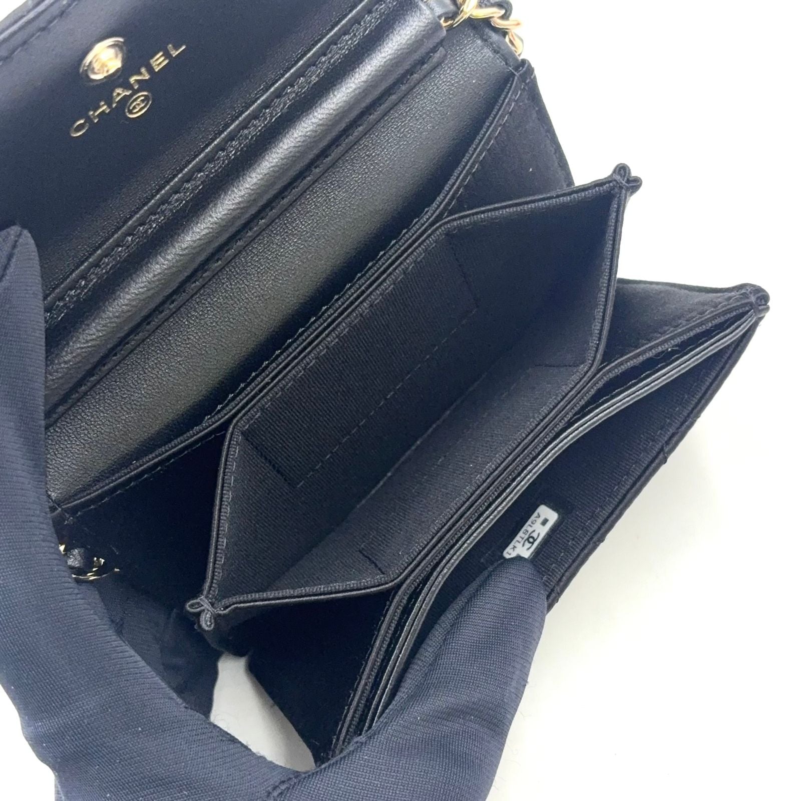 Chanel Quilted Camellia Ribbon Leather Satin Fabric Black White Minishoulder — view 3